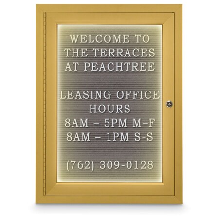 United Visual Products 18"x24" 1-Door Enclosed Outdoor Letterboard, Header, Grey Felt/Gold UV1186HD-GOLD-GREY